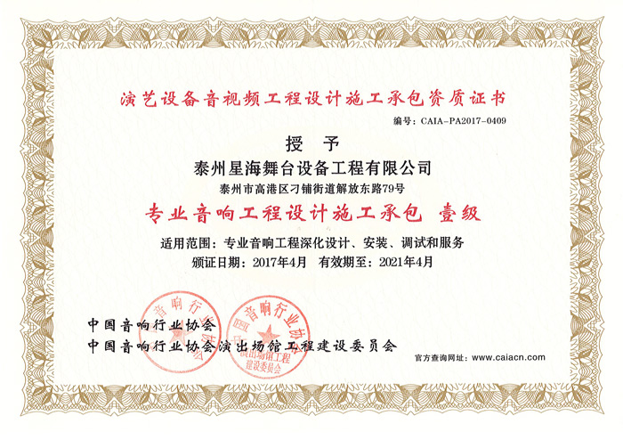 舞台音响综合技术能力等级（一级）